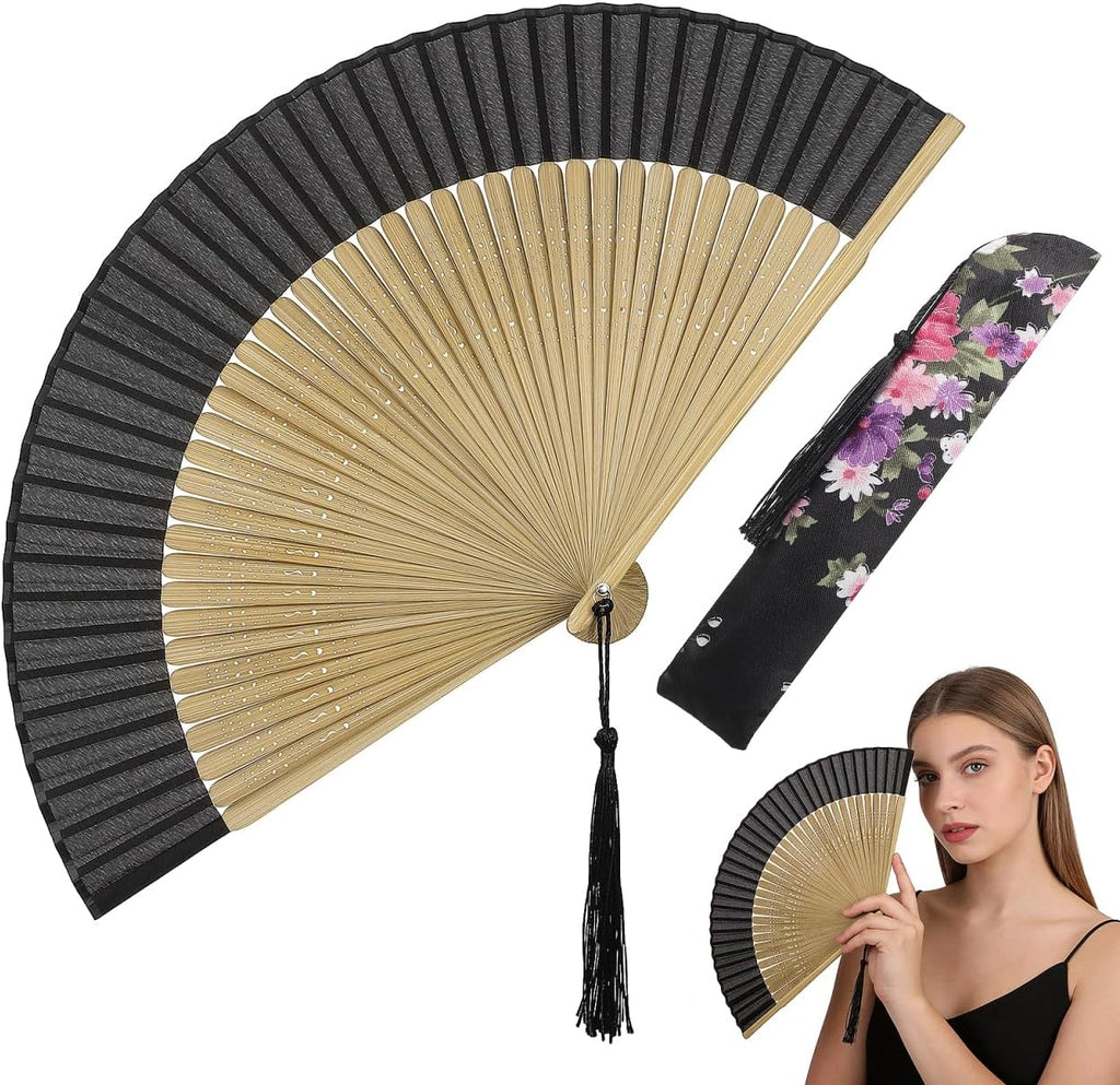 DOITOOL Vintage Style Folding Handheld Fan with Bag Classical Chinese Dance Fan for Performance Travel and Party 15.74 X 8.66 Inch