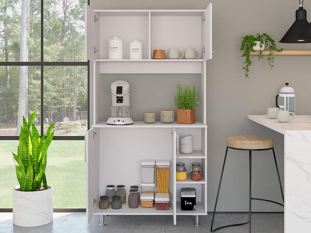 Kitchen Pantry Cabinet, 3 Shelves, Open Rack Storage, 37 Inch Countertop