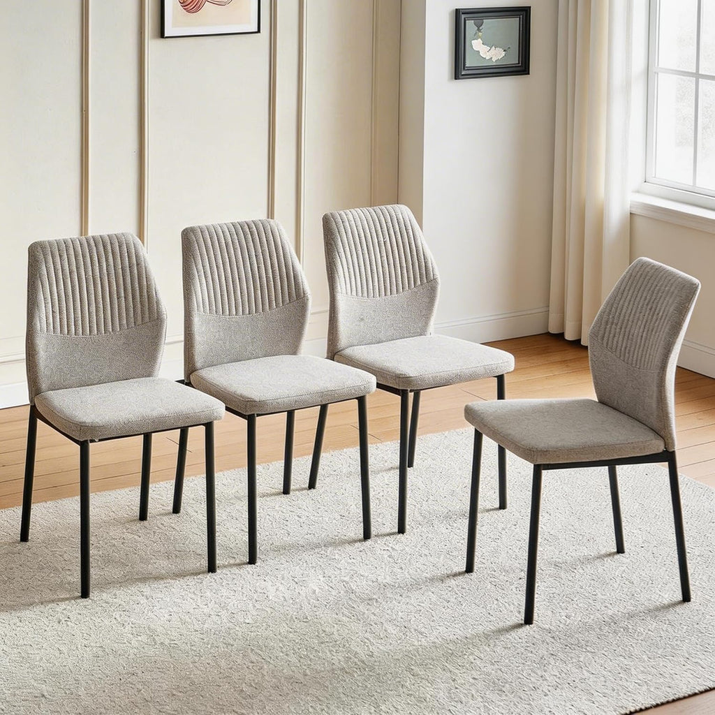 Dining Chairs Set of 4, Mid Century Modern Fabric Upholstered Kitchen Chairs, Light Brown Dining Room Chair with Sticthing Back for Kitchen Dining Room