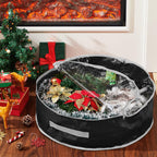 4 Pcs Christmas Wreath Storage Bag, Christmas Garland Storage Container with Clear Window, Zipper & Handle for Xmas Holiday Seasonal Wreath Garland Box(Black,30")