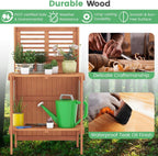 Garden Potting Bench Table, Folding Potting Bench Outdoor Workstation with Trellis & 2-Tier Shelves, Wood Potting Table for Outdoor, Deck, Balcony, Garden, Backyard