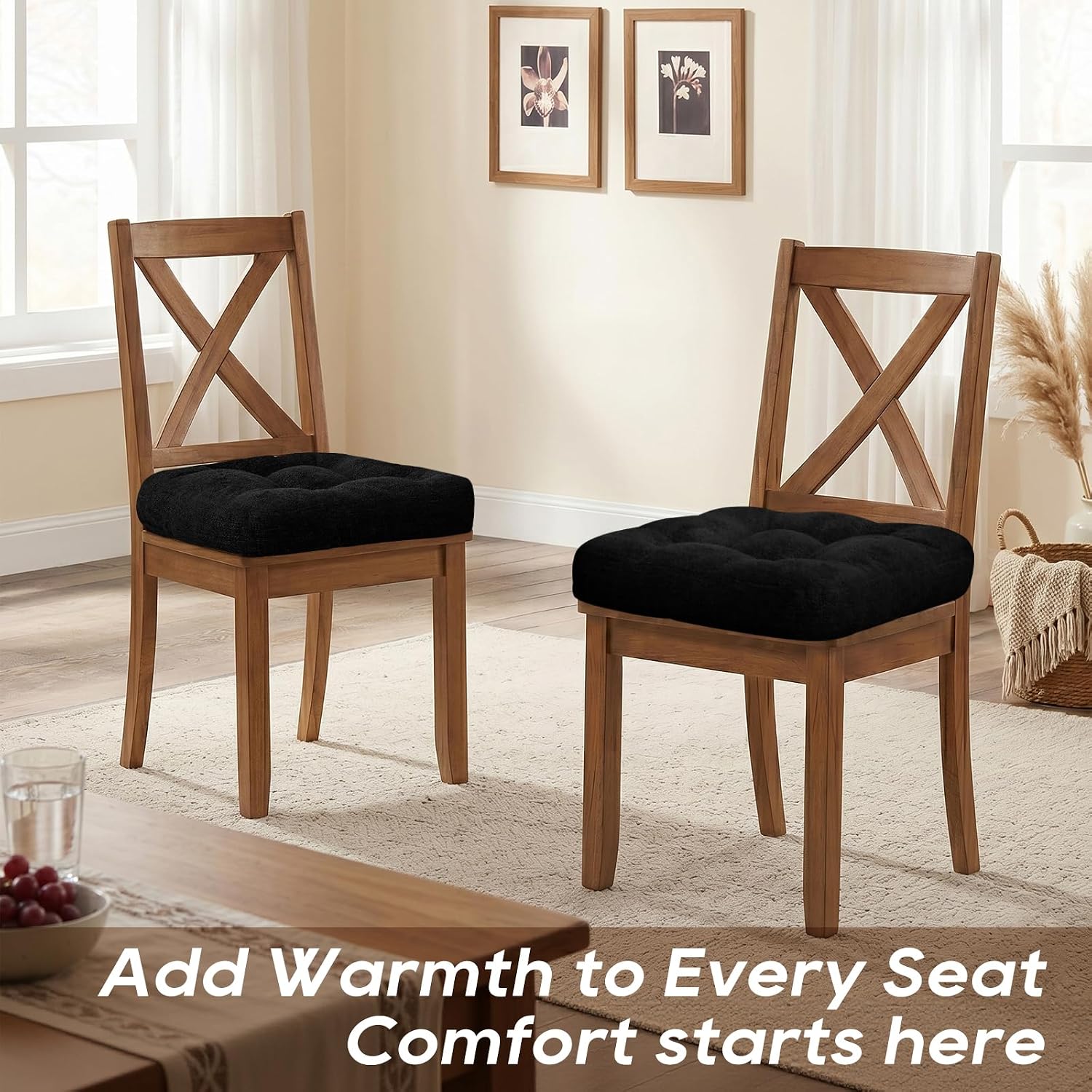 Basic Beyond Chair Cushions for Dining Chairs, Non-Slip Chair Pads, Thick Seat Cushions for Dining Room Chairs, Kitchen Chair Cushions Set of 4, 17" x 17" x 4", Black
