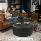 Jaxx Candler Round Couch Ottoman – Oversized Giant Coffee Table Ottoman - Versatile Firm Foam Construction - Kid Safe with Removable Cover, 44”, Premium Faux Leather, Hunter Green