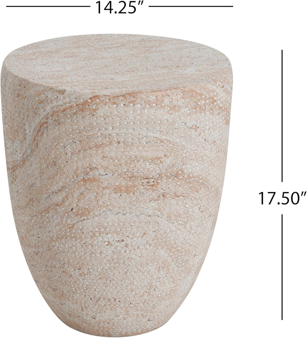 14" Lightweight Concrete Corner End Table, Retro End Table with Stable Load-Bearing Design with MGO, Decorative Accent Table No-Assembly for Indoor Outdoor, Beige