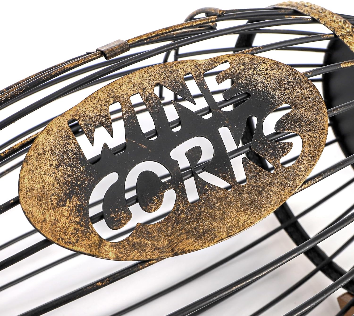 ZOOFOX Wine Cork Holder with Wood Stand, Rustic Metal Cork Container for Display and Storage, Decorative Vino Cork Barrel for Kitchen, Great Gift Idea for Wine Lover, No Assembly Required