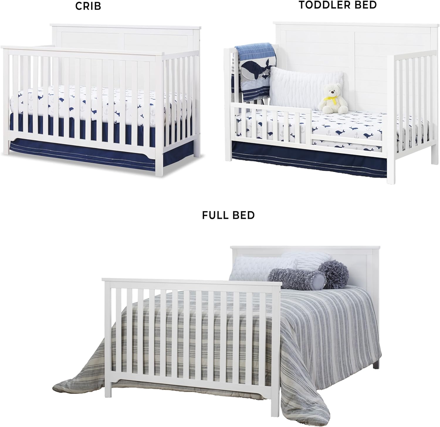 SORELLE FURNITURE Baby Bundle 4-Piece Nursery Set with 4-in-1 Convertible Crib, 4-Drawer Dresser, Changing Table and Toddler Rail, Furniture Made of Wood, Finish, Nursery Furniture Set -White