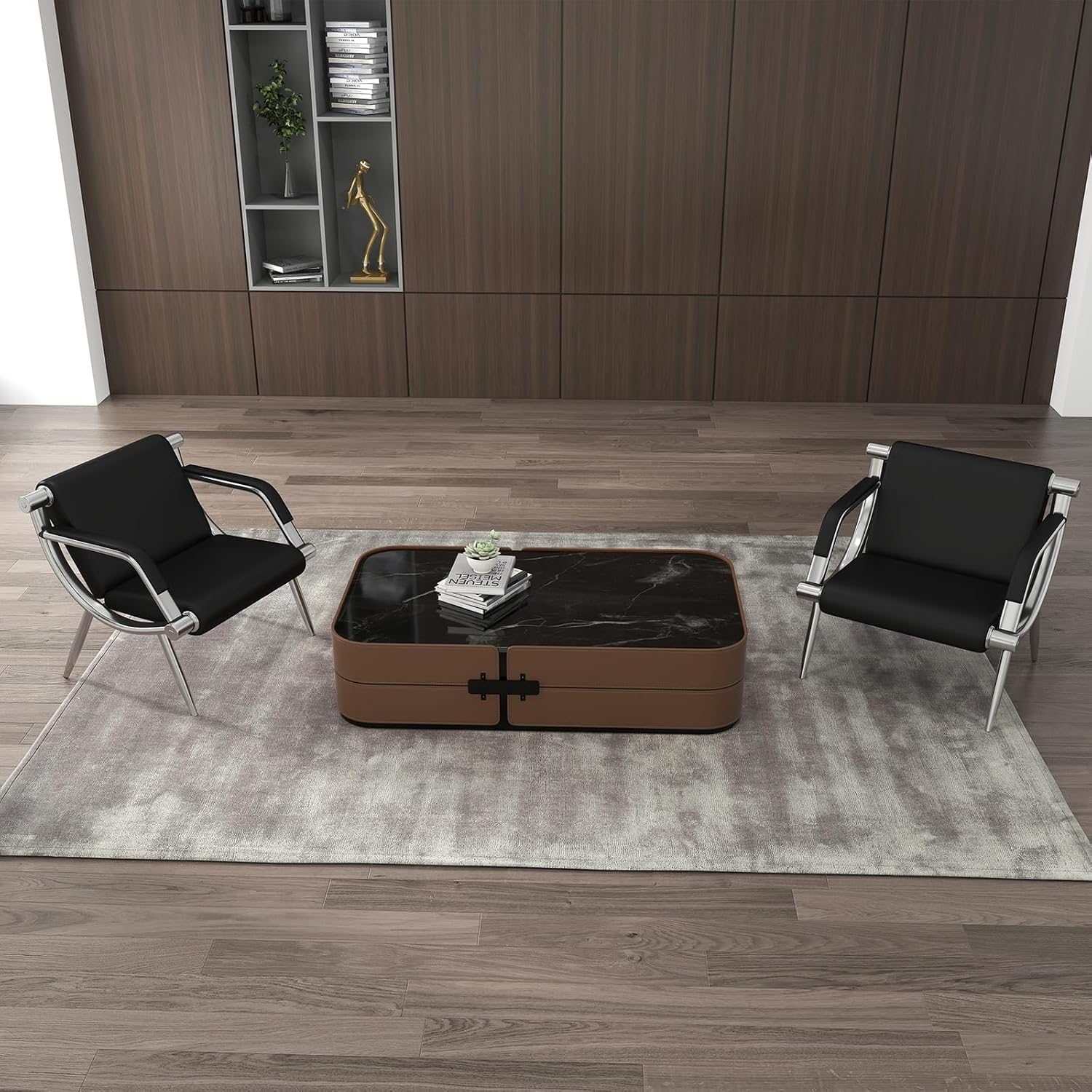 kinbor 2 PCS Waiting Room Guest Chairs, PU Leather Office Reception Chair, Lobby Furniture Reception Sofa Seat with Arms for Airport Salon Clinic, Black