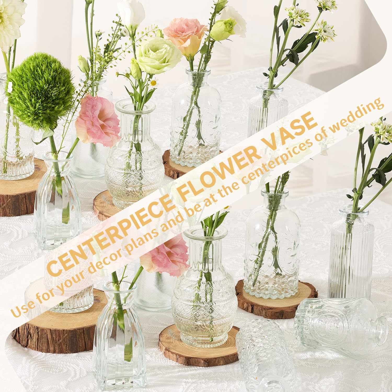 Glass Bud Vase Set of 32PCS Wedding Centerpieces for Tables,Mini Clear Bud Vases for Flowers,Small Flower Vases Suitable for Birthday Party,Anniversary,Wedding,Baby Shower (Clear, 32PCS)