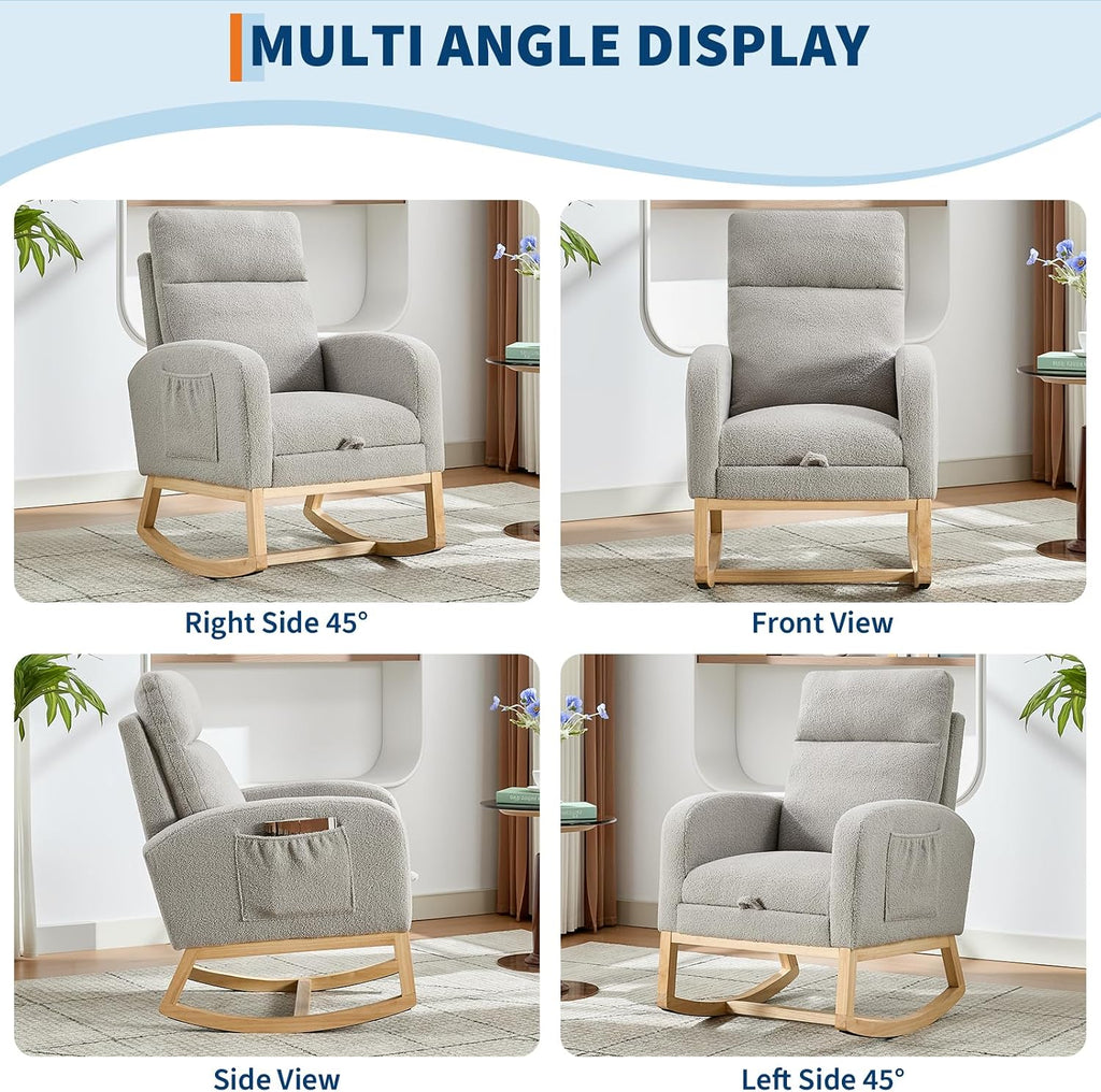 Rocking Chair Nursery, Nursing Rocking Chairs with Foot Rest for Mom Nursery,Rocker Glider Chair with High Backrest for Living Room, Bedroom, Upholstered Lounge Chair with Solid Wood Base for Relaxin