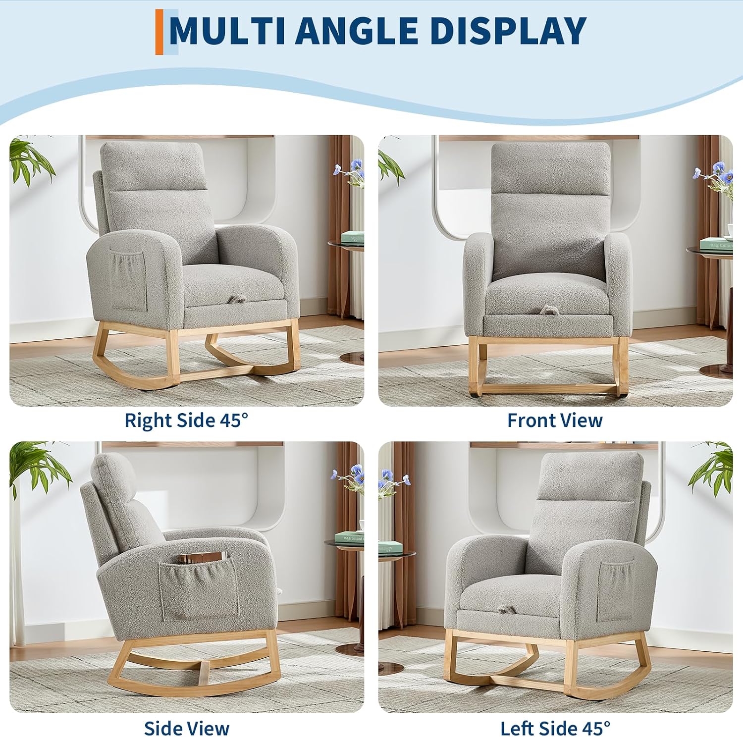 Rocking Chair Nursery, Nursing Rocking Chairs with Foot Rest for Mom Nursery,Rocker Glider Chair with High Backrest for Living Room, Bedroom, Upholstered Lounge Chair with Solid Wood Base for Relaxin