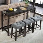 KEIKI 4-Piece Bar Table Set with Power Outlet, USB Ports, and 3 Padded Stools, Dining & Game Room Furniture, Sturdy Wooden Frame, Rustic Faux Wood Design, Dark Gray