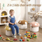 Kids Desk Chairs, Cute Mushroom Storage Ottoman, Mushroom Armchair, Children Round Storage Ottomans, Small Multi-Purpose Footstool for Playroom & Bedroom, Pink Mushroom
