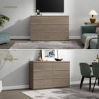 SICOTAS Fluted Sideboard Buffet Cabinet with Storage, Modern Credenza Storage Cabinet with 3 Larger Drawers, Mid Century Coffee Bar Table for Living Room Entryway Kitchen, Grey Alder (2 PCS)
