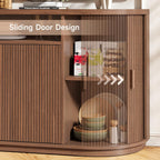 63" Sideboard Buffet Cabinet with Storage, Modern Fluted Accent Credenza with Sliding Doors, Drawers and Adjustable Shelves, Wood Coffee Bar Console Table for Kitchen, Living Room, Enrtyway (Walnut)