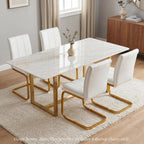 Meihua Dining Chairs Set of 4, PU Leather Modern Chairs with High Back and Metal Frame, Ergonomic Dining Room Chairs for Home, Office and Restaurant, White and Gold