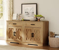 WAMPAT 2-in-1 Vintage Farmhouse Style Buffet Sideboard Cabinet with Storage, 63-inch Rustic Wood Accent Cabinet with Drawers and Barn Doors for Kitchen, Coffee Bar,Walnut