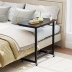 GOFLAME Rolling C Shaped End Table, Couch Sofa Side Table with Wheels, Phone Slot, Industrial TV Tray Bedside Tables, Compact Nightstand for Living Room, Bedroom, Home Office, Rustic Brown (1)
