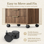5 Drawer Chest, Under Desk Storage Wood Drawers with Wheels, Fluted File Cabinet for Home Office, Black Walnut