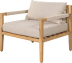 Acacia Wood Outdoor Lounge Chair, Wooden Patio Accent Chairs with Beige Rope Weave & Weather-Resistant Cushions, Comfy Reading Armchair for Porch, Deck, Garden