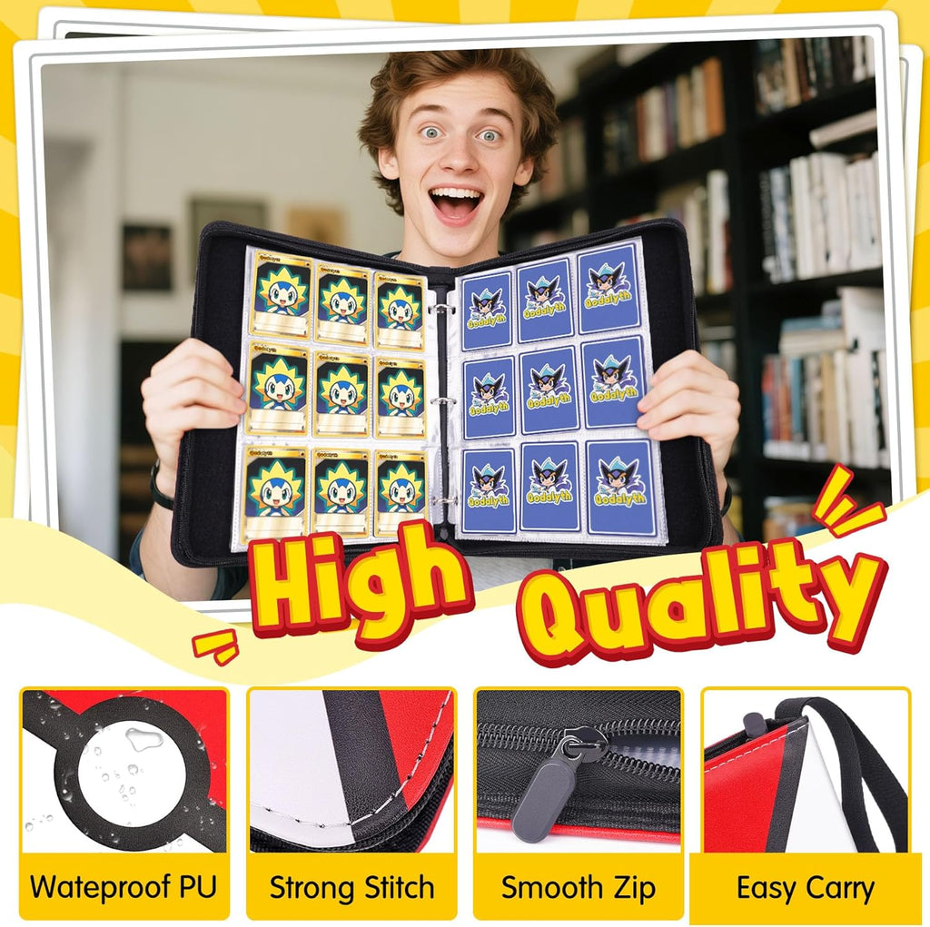Card Binder – 9 Pocket Zipper Collection Album, Premium PU Holder, Double-Sided Display for 900 Cards, Includes 5 Hard Plastic Sleeves for Game Cards, Sports Cards