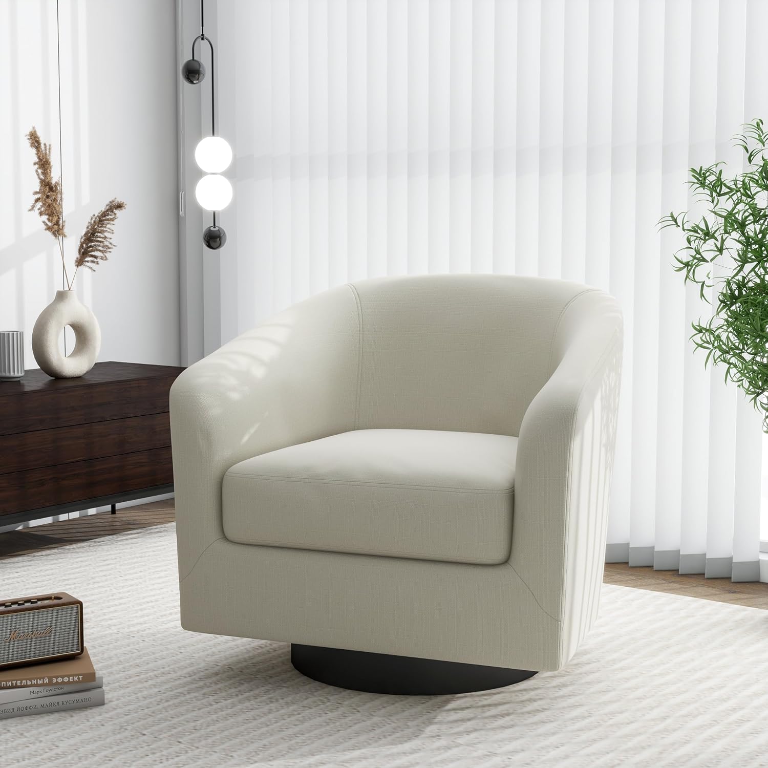 Swivel Barrel Accent Chair, Modern Round Chenille Fabric Arm Chair for Living Room, Bedroom, Comfy Club Reading Chairs for Adults