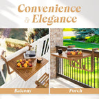 Idzo FSC Acacia Wood Folding Balcony Bar Table for Railings, Adjustable Height & Width, Teak Finish Durable Against Weather, Ideal Spacious Dimension of 27 9/16 x 23 7/16 Inch, Rectangular Design