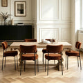 Boucle Dining Chair Set of 6, Mid Century Modern Upholstered Kitchen Chairs with Curved Backrest & Black Metal Legs, Round Dining Room Chairs, Brown
