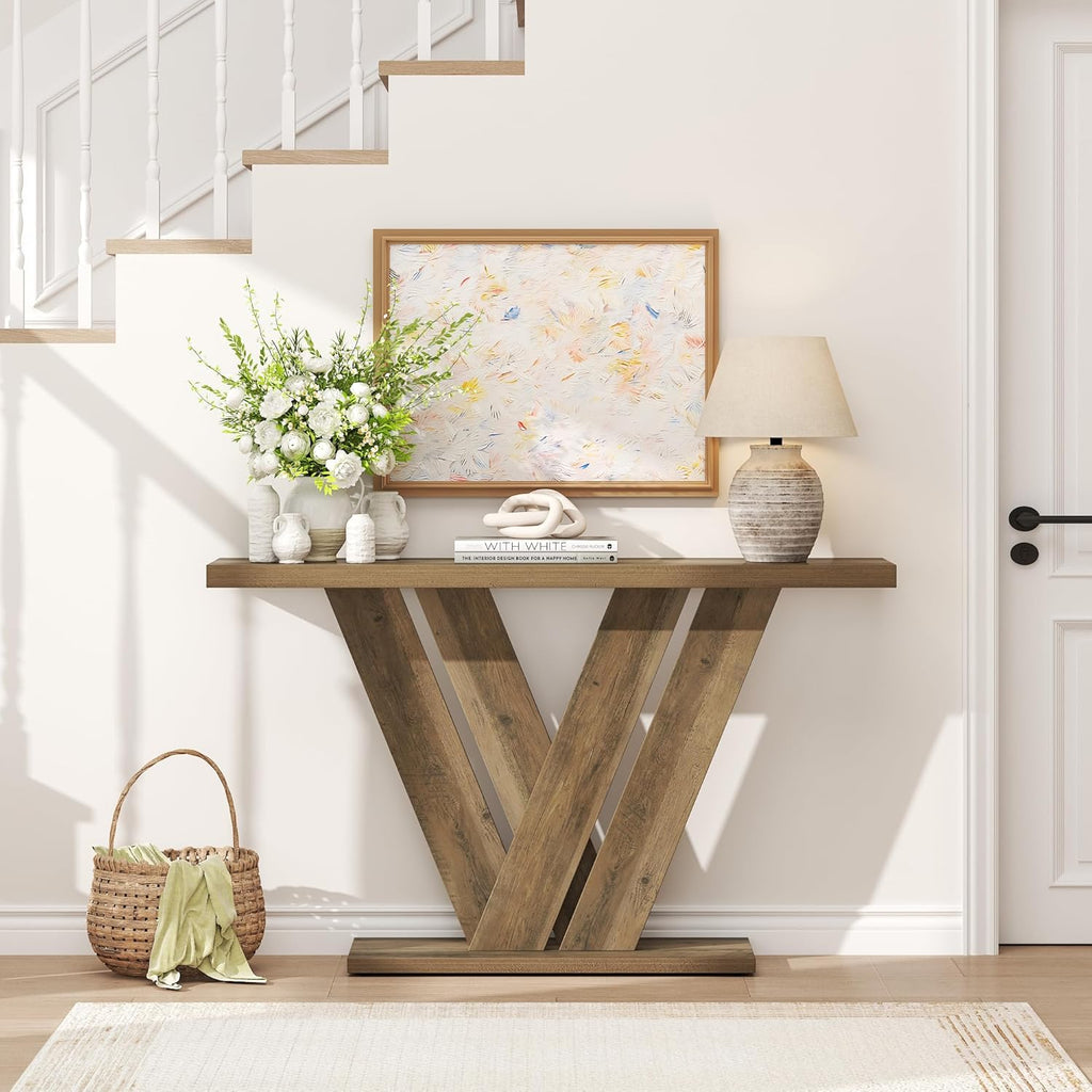 karlott 51 Inch Console Table, Modern Entryway Table with V-Shaped, Wood Sofa Table Behind Couch Table, Entryway Console Table for Living Room, Hallway, Entrance, Foyer, Easy Assembly