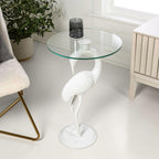 Eyely DNE1006C Maxine 25" Classic Mid-Century Glass Top Flamingo End Table for Living Room, Bedroom, Office, Bathroom, White