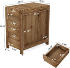 LITTLE TREE 3-Drawer Real Wood End Table, Narrow Side Table with Storage Drawers, Solid Wood Sofa Side Table for Living Room, Slim Nightstand Bedside Table for Bedroom, Natural Wood Color