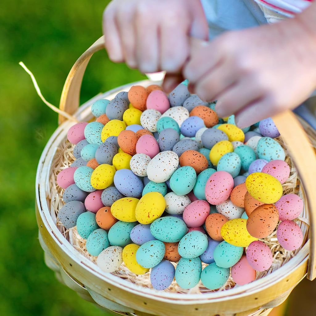 Winlyn 120 Pcs 8 Colors Mini Easter Foam Eggs Speckled Pastel Easter Eggs Small Decorative Artificial Easter Bird Eggs for Easter Basket Fillers Craft Projects Springtime Party Favors Table Setting