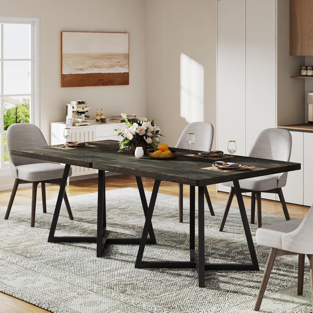 Tribesigns Square Dining Table for 2, 31.5" Industrial Dinner Table with Metal Base, Kitchen Table for Dining Room, Small Space, Apartment, Rustic Brown & Black