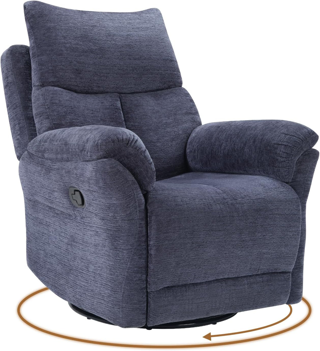 ANJ Swivel Rocker Recliner Chair Nursery Manual Glider Rocking Recliner Chairs for Adults, Fabric Rocking Chair Nursery, 360° Swivel Lazy Boy Recliner Chairs for Living Room, Slate Blue
