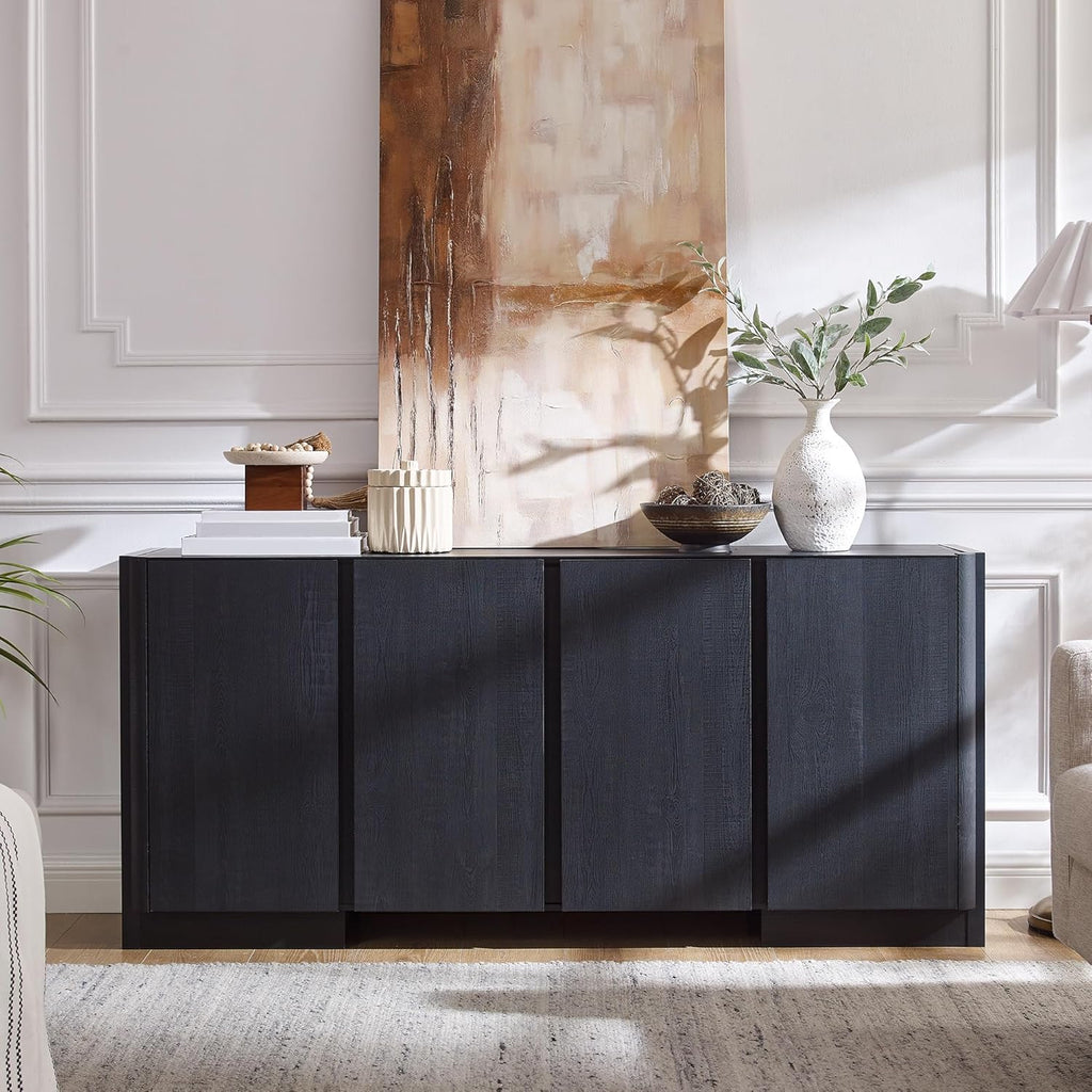 JXQTLINGMU 66" Large Sideboard Buffet Cabinet with Storage, 30" Tall Modern Kitchen Storage Cabinet, Adjustbale Shelf, Coffee Bar, Long Accent Table for Dining Room,Living Room, Entryway, Black