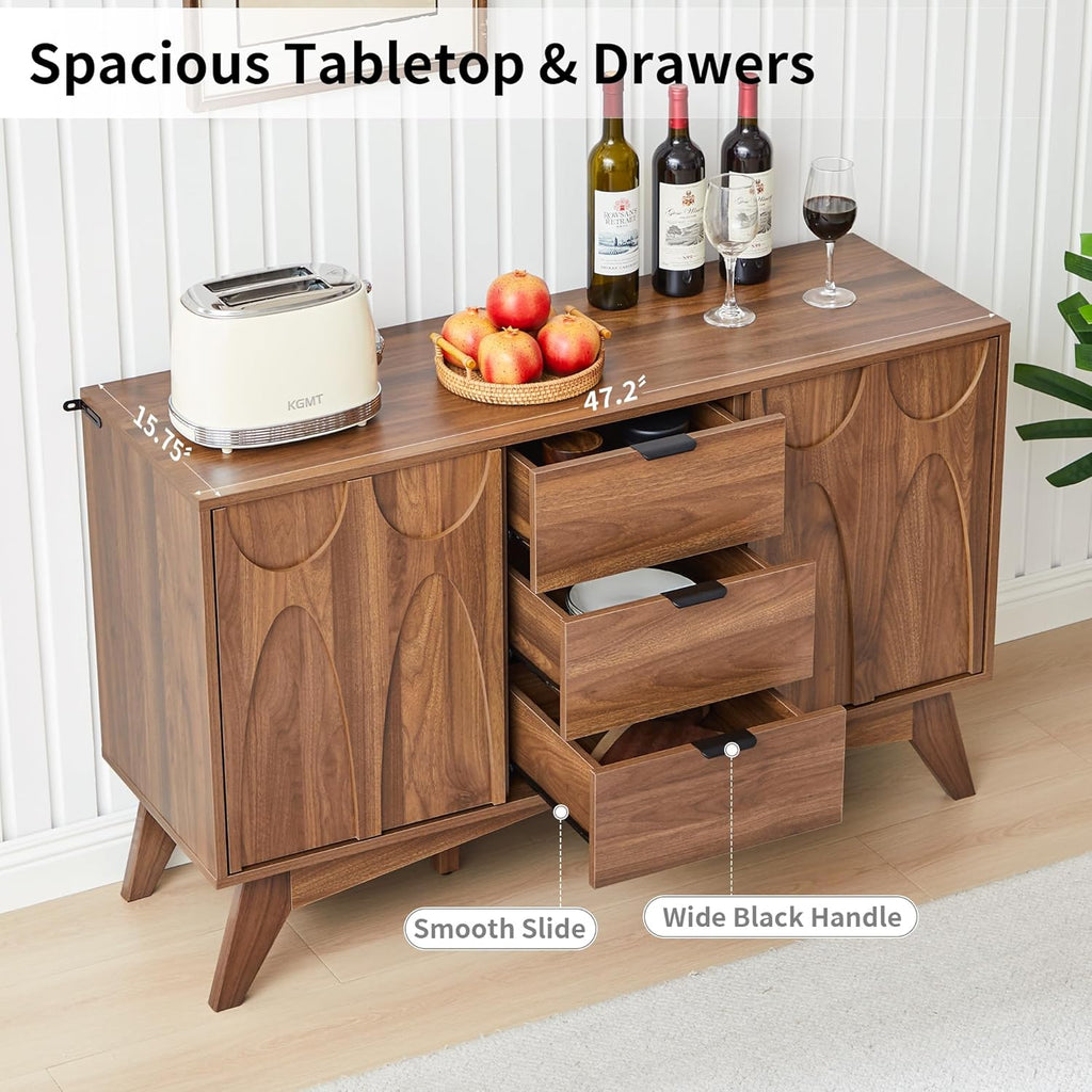 Bifins Buffet Cabinet with Storage, 47.2" Storage Cabinet with 3 Drawers, Large Sideboard with 2 Doors,Mid Century Modern Coffee Bar Cabinets for Living Room, Kitchen