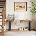 47" Solid Wood Entryway Bench, Industrial Wooden Shoe Bench with Metal Legs, Narrow Long End of Bed Bench for Bedroom, Living Room, Small Space, Easy Assembly
