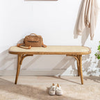 Farmhouse Wood Dining Bench with Rattan Seat, Boho Accent Bench for Entryway Bedroom End of Bed Kitchen Window Small Space