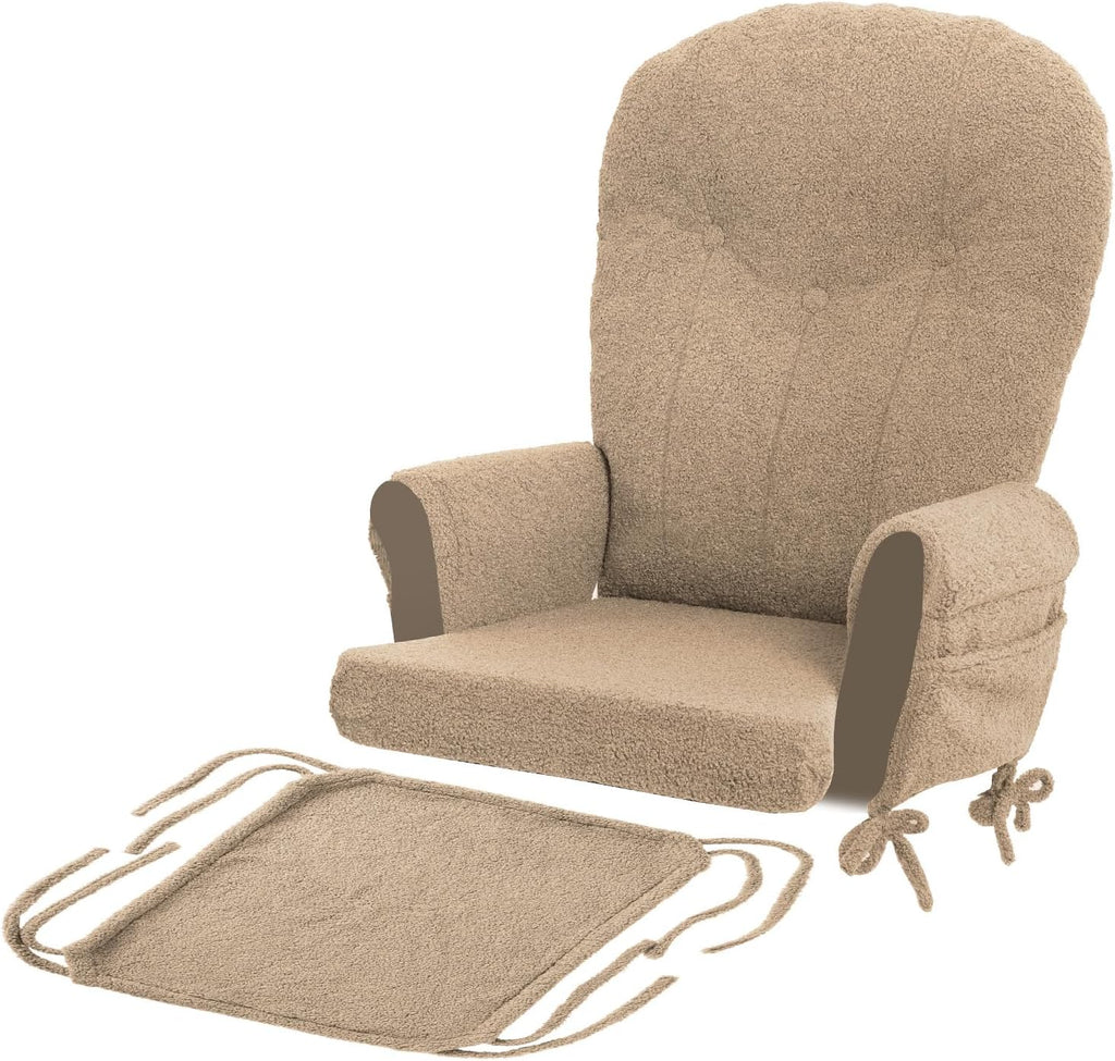 ANMINY 5pcs Glider Rocker Replacement Cushions Set with Ottoman Cover, 3.5Inch Thickened Fleece Glider Rocking Chair Cushions w/ 29.5Inch Tufted Backrest & Side Pockets for Indoor Nursery Light Coffee