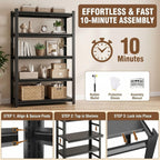 4 Tier Metal Bookshelf, Adjustable Tall Bookcase, Heavy Duty 2400 LBS Modern Deep Book Shelf, Bolt-Free Storage Shelves for Living Room, Home Office, Garage, 31.5" Wx 11.8" Dx 44.1" H
