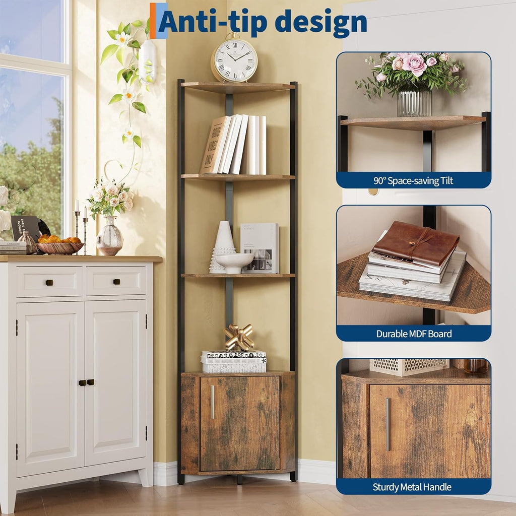 Garvee 5 Tier Corner Shelf - 57" Tall Corner Cabinet Stand with Storage, Space-Saving Corner Bookshelf for Living Room & Bedroom | Brown Corner Shelf, Modern Corner Organizer