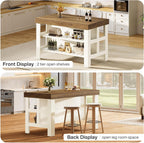 Tribesigns Kitchen Island with Storage Shelves, Farmhouse Wooden Stationary Island Table for Kitchen Dining Room