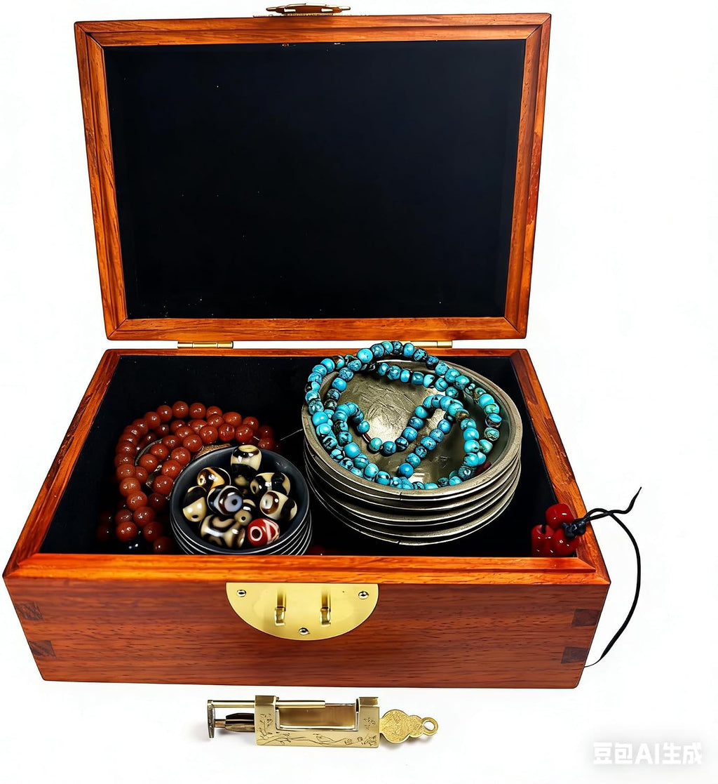 Handcrafted Tibetan Rosewood Box with Lock – Vintage Buddhist Jewelry & Keepsake Organizer, Floral Carved Wooden Altar Box for Mala Beads, Incense, Tarot, Spiritual Decor