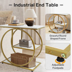 AT-VALY 3-Tier End Table, Side Table with Storage Shelves, Small Sofa Side Table for Living Room, Bedroom (Gold)