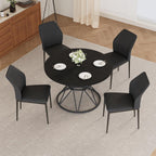 HIPIHOM 47.24" Round Dining Table Set for 4, 5 Piece Dining Room Table Set, Circle Kitchen Table and Chairs for Dining Room, Living Room, Kitchen, Apartment(Black Table + 4 Black Faux Leather Chairs)
