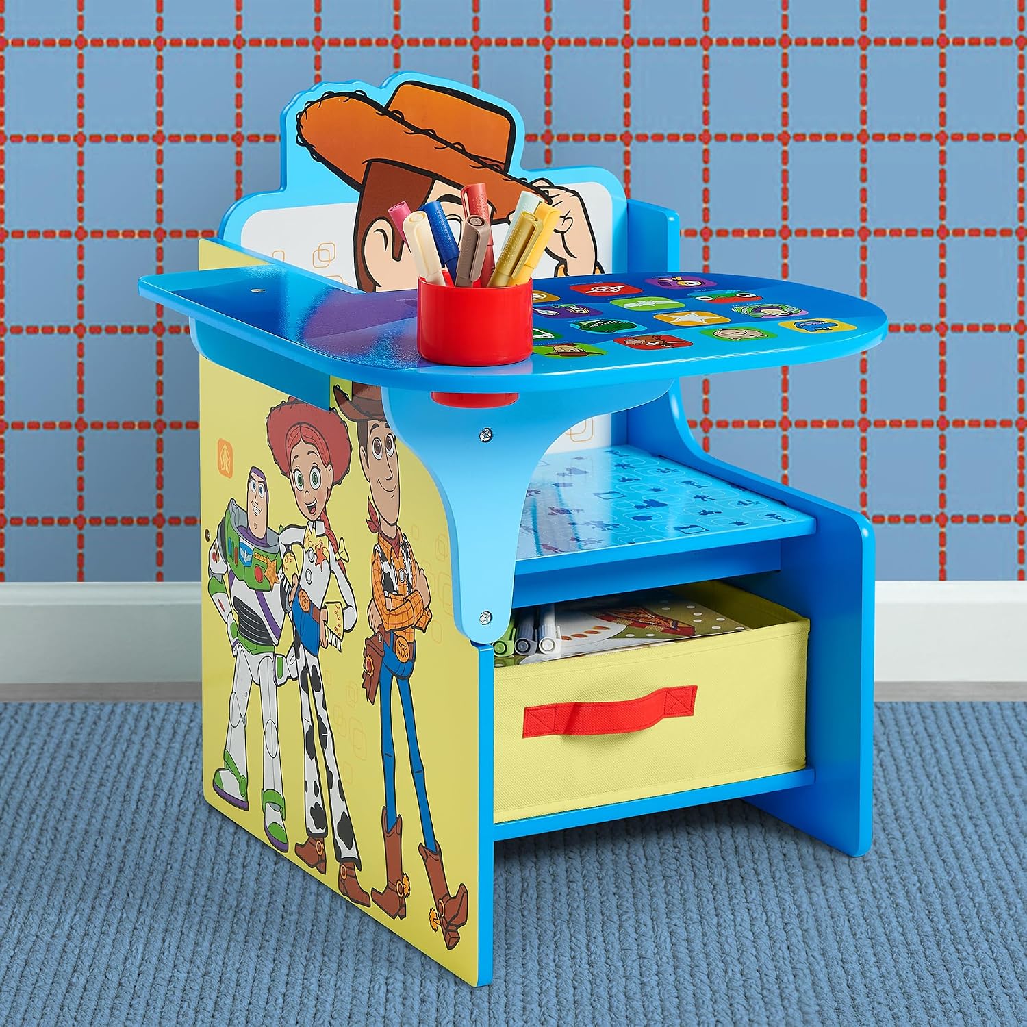 Delta Children Chair Desk with Storage Bin, Toy Story 5 | Kids Chair Desk Includes Fabric Storage Bin and Cup Holder, Low to the Ground for Easy Access, Ideal for Toddlers/Kids Age 3+