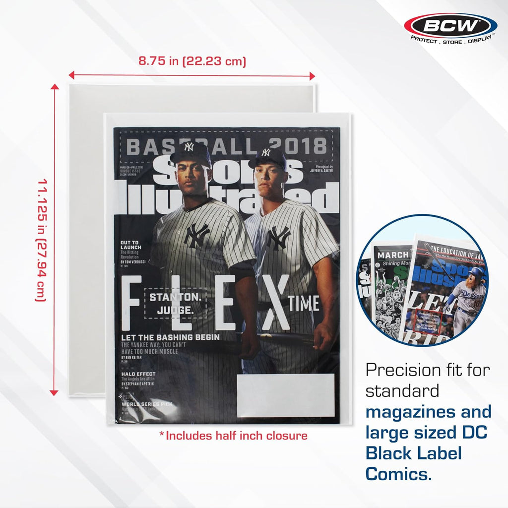 BCW Magazine Bags and Boards – (25 Pack) | Premade Resealable Magazine Protectors | Standard Size 8 ¾" x 11 ⅛" | Magazine Sleeves and Boards Pre-Loaded for Storage and Display
