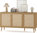 Farini 59.1" Buffet Cabinet with 3 Rattan Doors,Kitchen Sideboard for Dining Room, Hallway & Living Room, Coffee Bar Storage Console Table,Natural