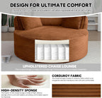 Oversized Round Chair Lounge Chaise Indoor, 53.5" Upholstered Corduroy Deep Seat Single Cloud Sofa Chair, Fluffy Modern Large Circle Boneless Sleeper Sofa for Living Room, Bedroom, Orange
