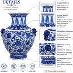 16“ Classic Blue and White Floral Porcelain Vase, Double Lion Head Ears Ceramic China Ming Style