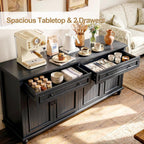Scurrty Sideboard Buffet Cabinet, 62'' Large Storage Cabinet with Drawers and 4 Doors, Vintage Coffee Bar Cabinets with Adjustable Shelf for Kitchen, Living Room, Black
